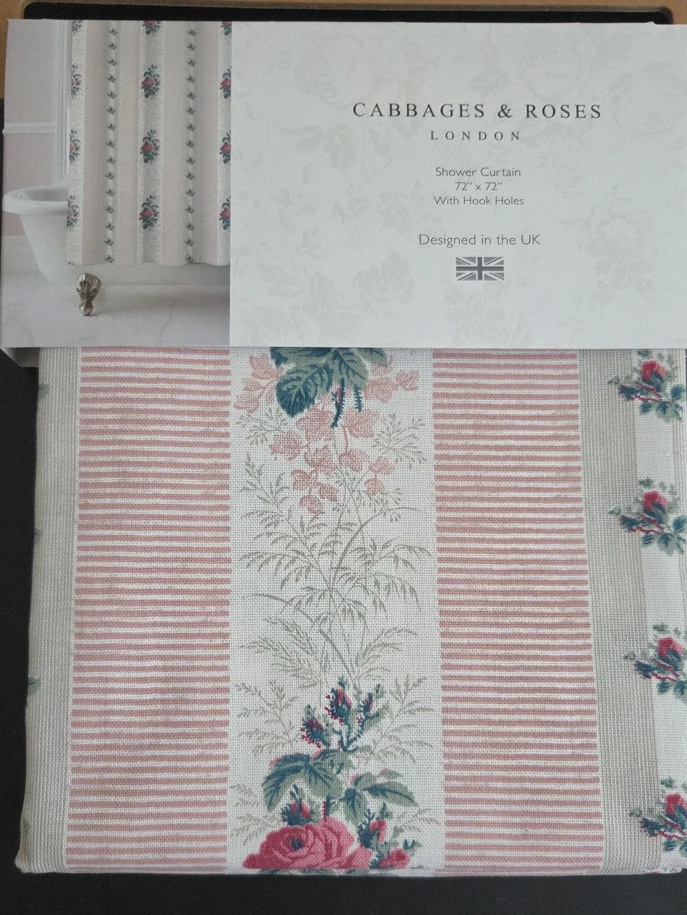Cabbages & Roses London Fabric shower curtain LOLA STRIPE pink Roses